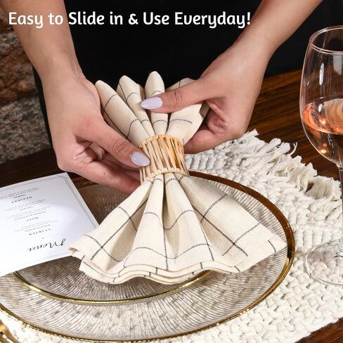 Folkulture Napkin Rings Set of 6, Farmhouse Napkin Rings for Dinner Tables, Napkin Rings Holder for Wedding, Housewarming, Home or for Parties, Handwoven Rattan in Saudi Arabia