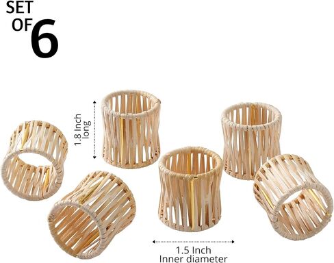 Folkulture Napkin Rings Set of 6, Farmhouse Napkin Rings for Dinner Tables, Napkin Rings Holder for Wedding, Housewarming, Home or for Parties, Handwoven Rattan in Saudi Arabia