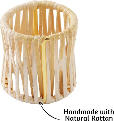 Folkulture Napkin Rings Set of 6, Farmhouse Napkin Rings for Dinner Tables, Napkin Rings Holder for Wedding, Housewarming, Home or for Parties, Handwoven Rattan in Saudi Arabia