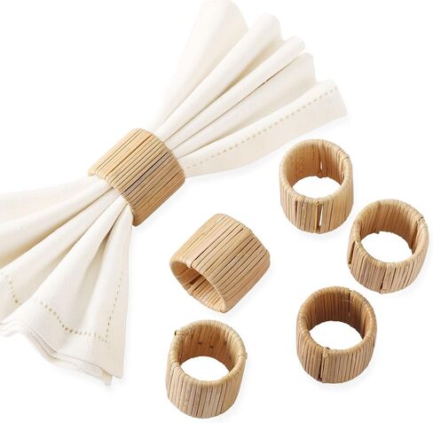 Folkulture Napkin Rings Set of 6, Farmhouse Napkin Rings for Dinner Tables, Napkin Rings Holder for Wedding, Housewarming, Home or for Parties, Handwoven Rattan in Saudi Arabia