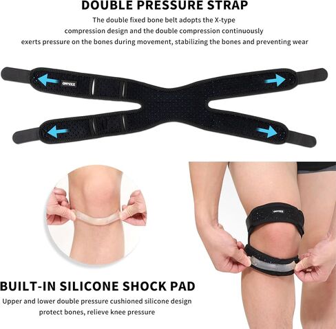 ONTYZZ 2 Pieces Black Knee Brace Patella Knee Strap Adjustable Neoprene Stabilizer for Knee Pain/Meniscus Tear Running Jumper Football Basketball Riding and Gym Exercise in Saudi Arabia