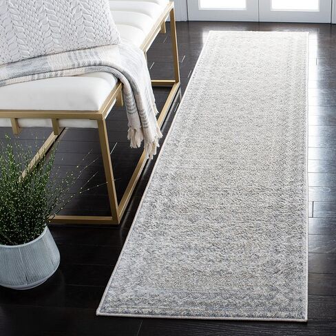 SAFAVIEH Brentwood Collection Runner Rug - 2' x 10', Ivory & Grey, Traditional Oriental Distressed Design, Non-Shedding & Easy Care, Ideal for High Traffic Areas in Living Room, Bedroom (BNT899B) in Saudi Arabia