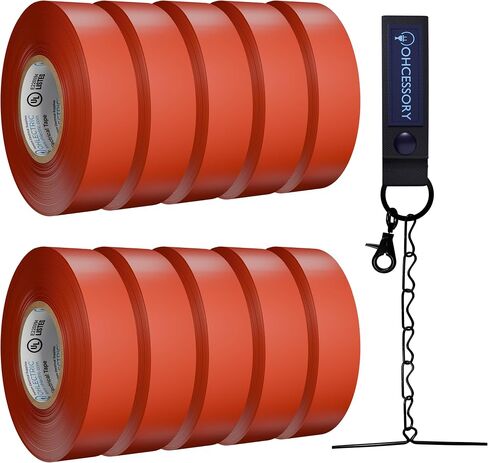 OHLECTRIC Professional Grade Vinyl Black Electrical Tape with Electricians Tape Holder Chain, Keyring and Trigger Snap Hook - 7Mm Thick, 3/4" x60' Size- 10-Pack Tape with 1 Tape Holder Chain in Saudi Arabia