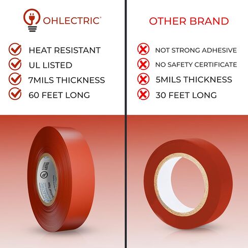 OHLECTRIC Professional Grade Vinyl Black Electrical Tape with Electricians Tape Holder Chain, Keyring and Trigger Snap Hook - 7Mm Thick, 3/4" x60' Size- 10-Pack Tape with 1 Tape Holder Chain in Saudi Arabia