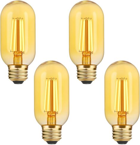 AMDTU خمر LED اديسون لمبة خيوط دوامة رقيقة جدا غير قابلة للتعتيم، 25 واط أنبوبي استبدال لمبة الضوء المتوهجة الناعمة الدافئة 2200K، T45 العنبر الزجاج الرجعية LED لمبة 4W، E26 قاعدة 120V 4 حزمة in Kuwait