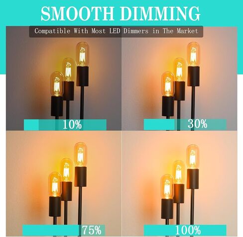 AMDTU خمر LED اديسون لمبة خيوط دوامة رقيقة جدا غير قابلة للتعتيم، 25 واط أنبوبي استبدال لمبة الضوء المتوهجة الناعمة الدافئة 2200K، T45 العنبر الزجاج الرجعية LED لمبة 4W، E26 قاعدة 120V 4 حزمة in Kuwait