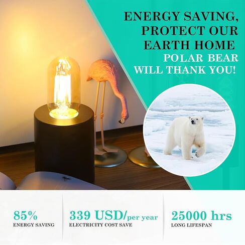 AMDTU خمر LED اديسون لمبة خيوط دوامة رقيقة جدا غير قابلة للتعتيم، 25 واط أنبوبي استبدال لمبة الضوء المتوهجة الناعمة الدافئة 2200K، T45 العنبر الزجاج الرجعية LED لمبة 4W، E26 قاعدة 120V 4 حزمة in Kuwait