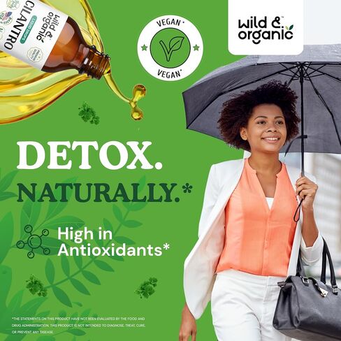 Wild & Organic Cilantro Tincture - Detox Cleanse w/Cilantro - Antioxidant Drops w/Dried Cilantro Leaves Extract - Vegan Cilantro Detox Supplements - Alcohol-Free Cilantro Drops - 2 oz in Saudi Arabia