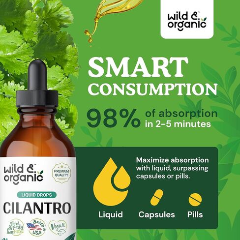 Wild & Organic Cilantro Tincture - Detox Cleanse w/Cilantro - Antioxidant Drops w/Dried Cilantro Leaves Extract - Vegan Cilantro Detox Supplements - Alcohol-Free Cilantro Drops - 2 oz in Saudi Arabia