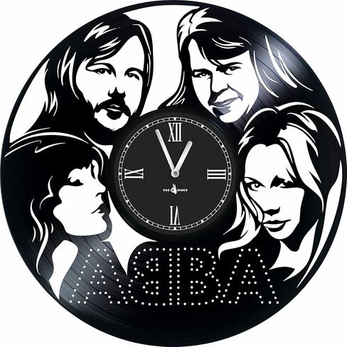 ساعة حائط من الفينيل متوافقة مع ABBA - 12 بوصة - صنع في أوروبا - حركة كوارتز صامتة دقيقة - أفضل هدية لمحبي مجموعة البوب ​​ABBA - تصميم أصلي - ديكور منزلي in Saudi Arabia