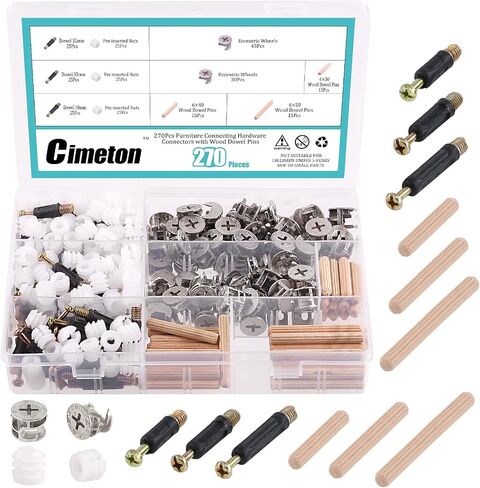120Pcs Furniture Connecting Hardware Connectors Assortment Kit Including Cam Fitting Wood Dowel Pins and Pre-Inserted Nut and Furniture Crib Screws in Saudi Arabia