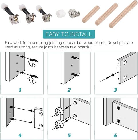 120Pcs Furniture Connecting Hardware Connectors Assortment Kit Including Cam Fitting Wood Dowel Pins and Pre-Inserted Nut and Furniture Crib Screws in Saudi Arabia