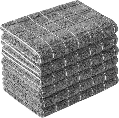 Microfiber Kitchen Towels, Super Soft Absorbent and Lint Free Dish Towels, Lattice Designed Large Hand Towels, 6 Pack, 25 x 15 Inch, Grey in Saudi Arabia