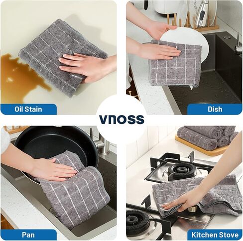 Microfiber Kitchen Towels, Super Soft Absorbent and Lint Free Dish Towels, Lattice Designed Large Hand Towels, 6 Pack, 25 x 15 Inch, Grey in Saudi Arabia