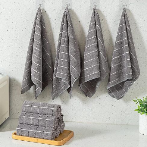 Microfiber Kitchen Towels, Super Soft Absorbent and Lint Free Dish Towels, Lattice Designed Large Hand Towels, 6 Pack, 25 x 15 Inch, Grey in Saudi Arabia
