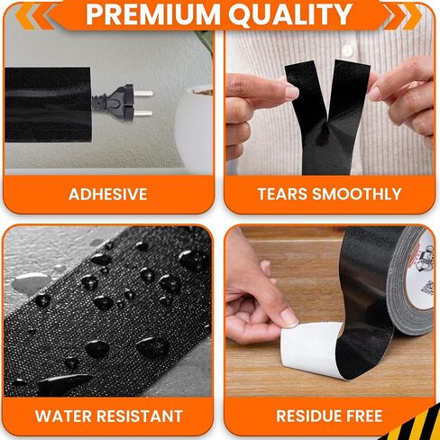 Perco Professional-Grade Gaffer Tape | Water-Resistant, Heavy-Duty and No-Residue Cloth Tape for Reliable and Convenient Repairs, Marking, Cable Management & More | 50mm x 30-yard Per Roll (Black) in Saudi Arabia