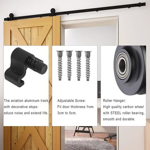 5FT Heavy Duty Sliding Barn Door Hardware Kit Top Mount Black T Shape Roller Hanger Set for Single Door Use in Saudi Arabia