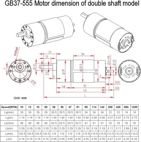 DC 12V 60RPM Gear Motor High Torque Electric Micro Speed Reduction Geared Motor Eccentric Output Double Shaft 37mm Diameter Gearbox (GB37-555-12-61) in Saudi Arabia