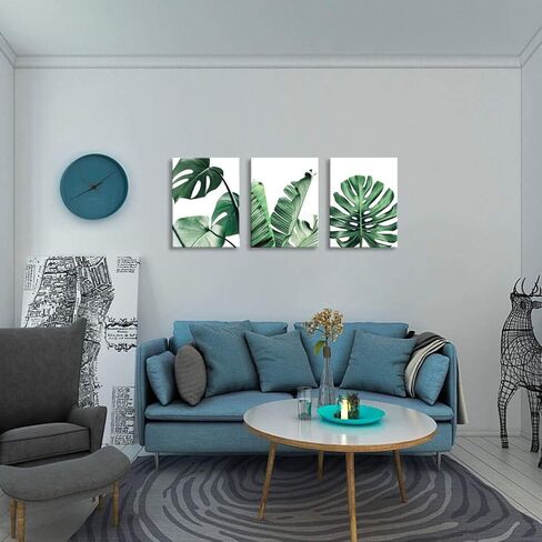 لوحة فنية جدارية من القماش باللون الأخضر، لوحة حياة بسيطة، ديكور جدار غرفة النوم، نبات Monstera، 3 قطع، صور قماشية مؤطرة، أعمال فنية معاصرة بالألوان المائية، جاهزة للتعليق لتزيين المنزل، ديكور جدار المكتب in Kuwait