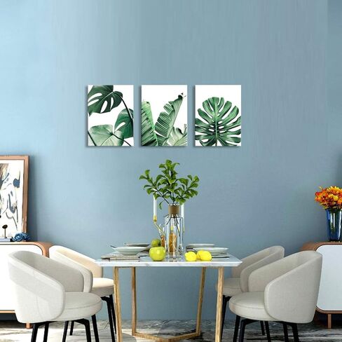 لوحة فنية جدارية من القماش باللون الأخضر، لوحة حياة بسيطة، ديكور جدار غرفة النوم، نبات Monstera، 3 قطع، صور قماشية مؤطرة، أعمال فنية معاصرة بالألوان المائية، جاهزة للتعليق لتزيين المنزل، ديكور جدار المكتب in Kuwait