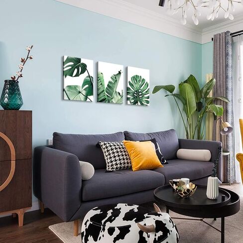 لوحة فنية جدارية من القماش باللون الأخضر، لوحة حياة بسيطة، ديكور جدار غرفة النوم، نبات Monstera، 3 قطع، صور قماشية مؤطرة، أعمال فنية معاصرة بالألوان المائية، جاهزة للتعليق لتزيين المنزل، ديكور جدار المكتب in Kuwait