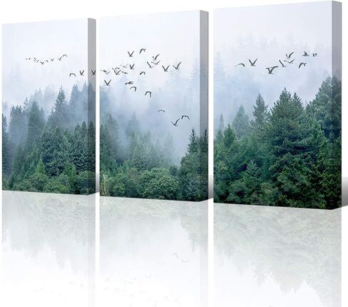 Canvas art Green forest art Nordic home Decoration Forest landscape Natural art Canvas print poster Bedroom bathroom mural 30cmx40cm x3 panel Frame canvas Wall art for modern living room Decoration in Saudi Arabia