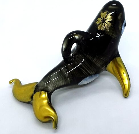 Orca Killer Whale Miniature Figurines Animals Hand Blown Glass Art Collectible Gift Home Décor Christmas Decorate Wall Hanging (Black Gold) in Saudi Arabia