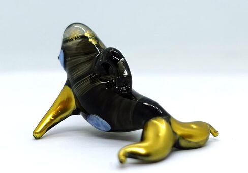 Orca Killer Whale Miniature Figurines Animals Hand Blown Glass Art Collectible Gift Home Décor Christmas Decorate Wall Hanging (Black Gold) in Saudi Arabia