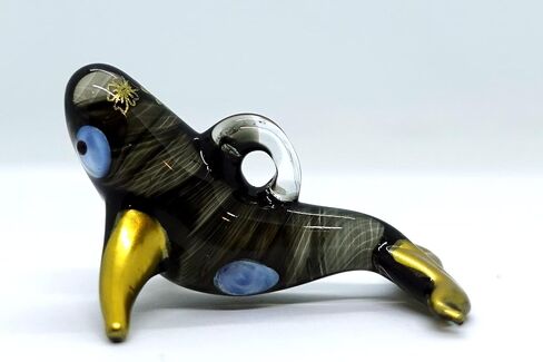 Orca Killer Whale Miniature Figurines Animals Hand Blown Glass Art Collectible Gift Home Décor Christmas Decorate Wall Hanging (Black Gold) in Saudi Arabia