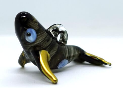 Orca Killer Whale Miniature Figurines Animals Hand Blown Glass Art Collectible Gift Home Décor Christmas Decorate Wall Hanging (Black Gold) in Saudi Arabia