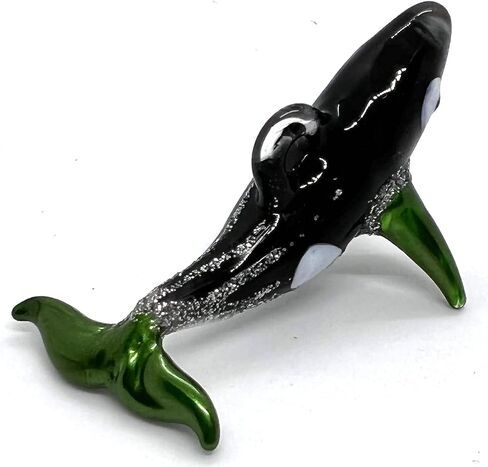 Orca Killer Whale Miniature Figurines Animals Hand Blown Glass Art Collectible Gift Home Décor Christmas Decorate Wall Hanging (Black Gold) in Saudi Arabia