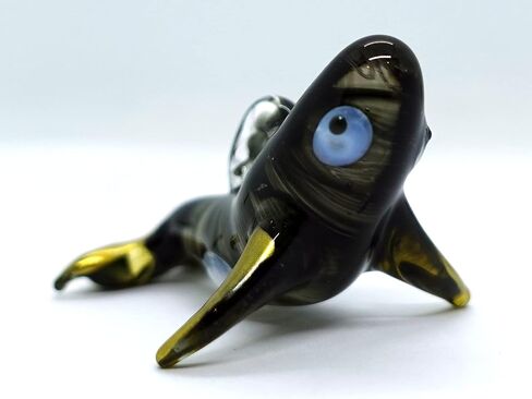 Orca Killer Whale Miniature Figurines Animals Hand Blown Glass Art Collectible Gift Home Décor Christmas Decorate Wall Hanging (Black Gold) in Saudi Arabia