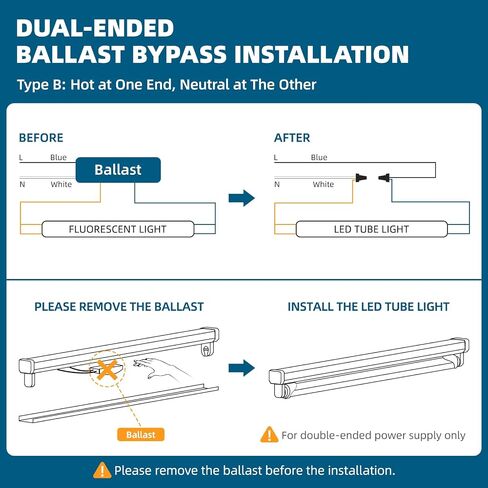 Barrina 8 Packs T8 LED Bulbs 4 Foot G13 24W 6000K Cool Daylight, T8 T10 T12 4FT Fluorescent Light Bulbs, Dual-End Powered, Replacement for Fluorescent Tubes, Remove Ballast, Clear Cover, ETL Listed in Saudi Arabia
