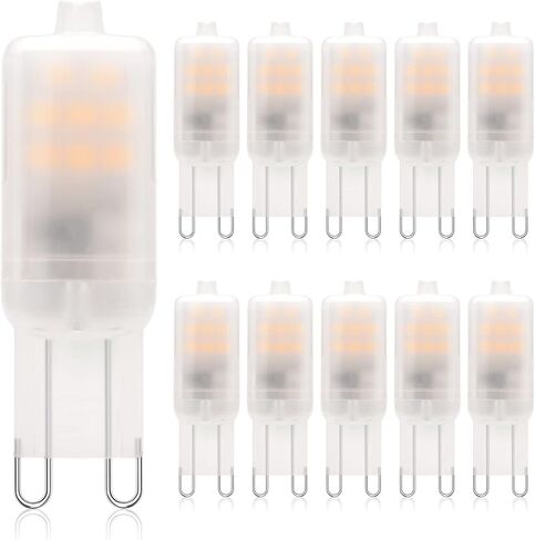 مصابيح G9 LED 2 وات (20 وات 25 وات مكافئ هالوجين) 2700 ك - 3000 ك أبيض دافئ، مصابيح إضاءة ثريا T4 قاعدة قياسية G9 Bi Pin، بدون وميض 120 فولت تيار متردد 200LM 360 درجة زاوية شعاع G9 لمبة إضاءة G9، حزمة غير قابلة للتعتيم من 10 in Saudi Arabia