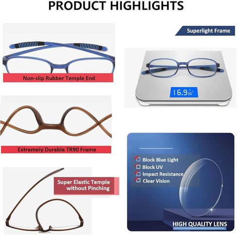 3 Pack TR90 Reading Glasses Blue Light Blocking Flexible Readers Anti Glare in Saudi Arabia