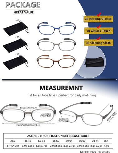 3 Pack TR90 Reading Glasses Blue Light Blocking Flexible Readers Anti Glare in Saudi Arabia