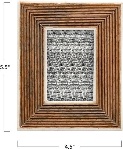 Creative Co-Op Hand-Carved Mango Wood Photo Frame with Bone Border & Ribbed Pattern, Natural (Holds 2" x 3" Photo) in Saudi Arabia