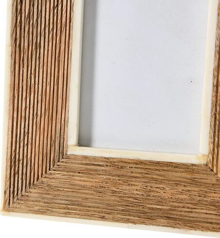 Creative Co-Op Hand-Carved Mango Wood Photo Frame with Bone Border & Ribbed Pattern, Natural (Holds 2" x 3" Photo) in Saudi Arabia