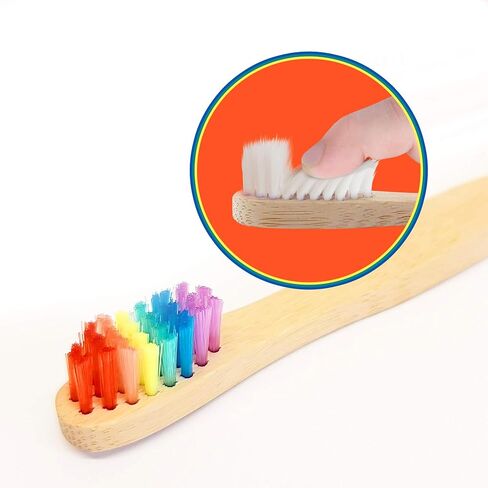 Rainbow Toothbrush for Kids, Pack of 4 Children’s Bamboo Toothbrushes Eco Friendly Biodegradable Wooden Handle Tooth Brush with Soft Wave Bristles in Saudi Arabia