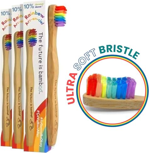 Rainbow Toothbrush for Kids, Pack of 4 Children’s Bamboo Toothbrushes Eco Friendly Biodegradable Wooden Handle Tooth Brush with Soft Wave Bristles in Saudi Arabia