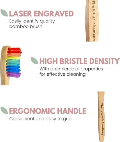 Rainbow Toothbrush for Kids, Pack of 4 Children’s Bamboo Toothbrushes Eco Friendly Biodegradable Wooden Handle Tooth Brush with Soft Wave Bristles in Saudi Arabia