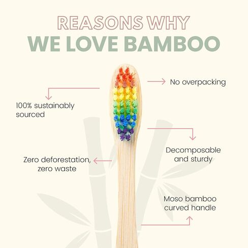Rainbow Toothbrush for Kids, Pack of 4 Children’s Bamboo Toothbrushes Eco Friendly Biodegradable Wooden Handle Tooth Brush with Soft Wave Bristles in Saudi Arabia