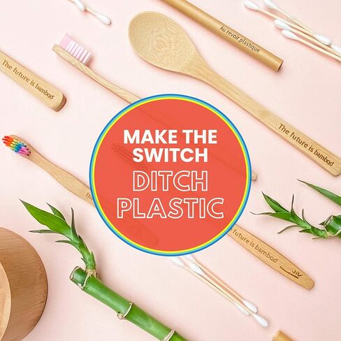 Rainbow Toothbrush for Kids, Pack of 4 Children’s Bamboo Toothbrushes Eco Friendly Biodegradable Wooden Handle Tooth Brush with Soft Wave Bristles in Saudi Arabia