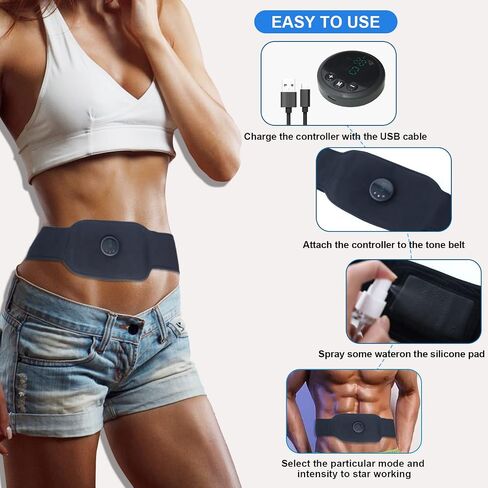 ABS Stimulator Muscle Toner Workout Portable Fitness Equipment Stimulator Home Office Fitness Workout Equipment for Abdomen Black in Saudi Arabia