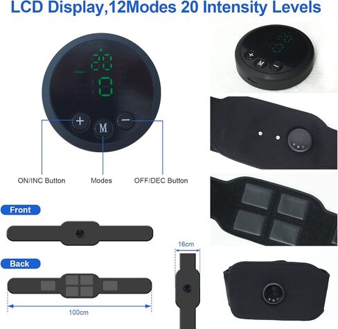 ABS Stimulator Muscle Toner Workout Portable Fitness Equipment Stimulator Home Office Fitness Workout Equipment for Abdomen Black in Saudi Arabia