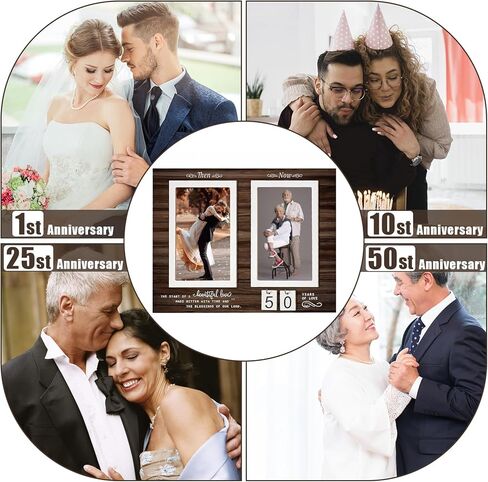 Then & Now Anniversary Picture Frame ,Holds 2 4x6 Inches Photos ,Personalized 1-99 Years 25th 40t 50th Wedding Gift Wood Photo Frames ,Picture Frame for Wall and Tabletop Display,Engagement Bridal in Saudi Arabia