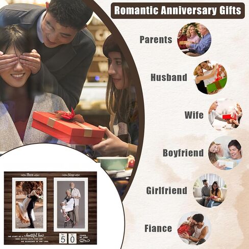 Then & Now Anniversary Picture Frame ,Holds 2 4x6 Inches Photos ,Personalized 1-99 Years 25th 40t 50th Wedding Gift Wood Photo Frames ,Picture Frame for Wall and Tabletop Display,Engagement Bridal in Saudi Arabia