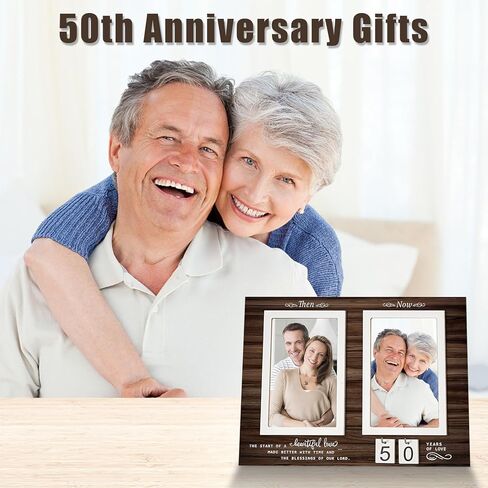 Then & Now Anniversary Picture Frame ,Holds 2 4x6 Inches Photos ,Personalized 1-99 Years 25th 40t 50th Wedding Gift Wood Photo Frames ,Picture Frame for Wall and Tabletop Display,Engagement Bridal in Saudi Arabia