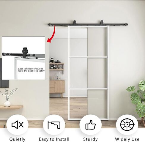 JUBEST باب الحظيرة الزجاجي مقاس 36 بوصة × 84 بوصة مع مجموعة أدوات بطول 6 أقدام وإغلاق ناعم، إطار أبيض من الفولاذ الكربوني الشفاف المثقوب مسبقًا بإطار أبيض منزلق للغسيل والمطبخ وغرفة النوم وما إلى ذلك in Kuwait