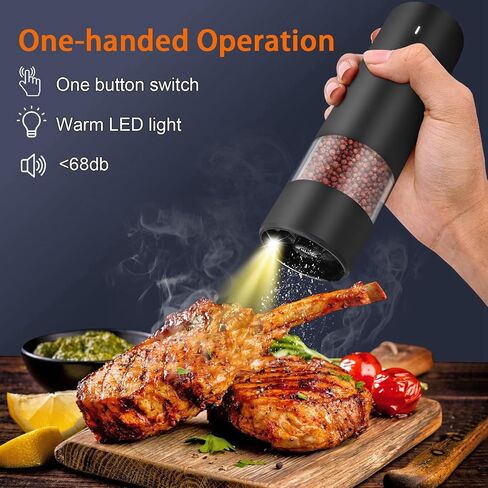 2Pack Electric Salt and Pepper Grinder Set, USB Rechargeable, Automatic Salt and Pepper Mill Grinder with Adjustable 6 Levels of Coarseness, LED Light, Refillable, Easy to Use with Just One Hand. in Saudi Arabia